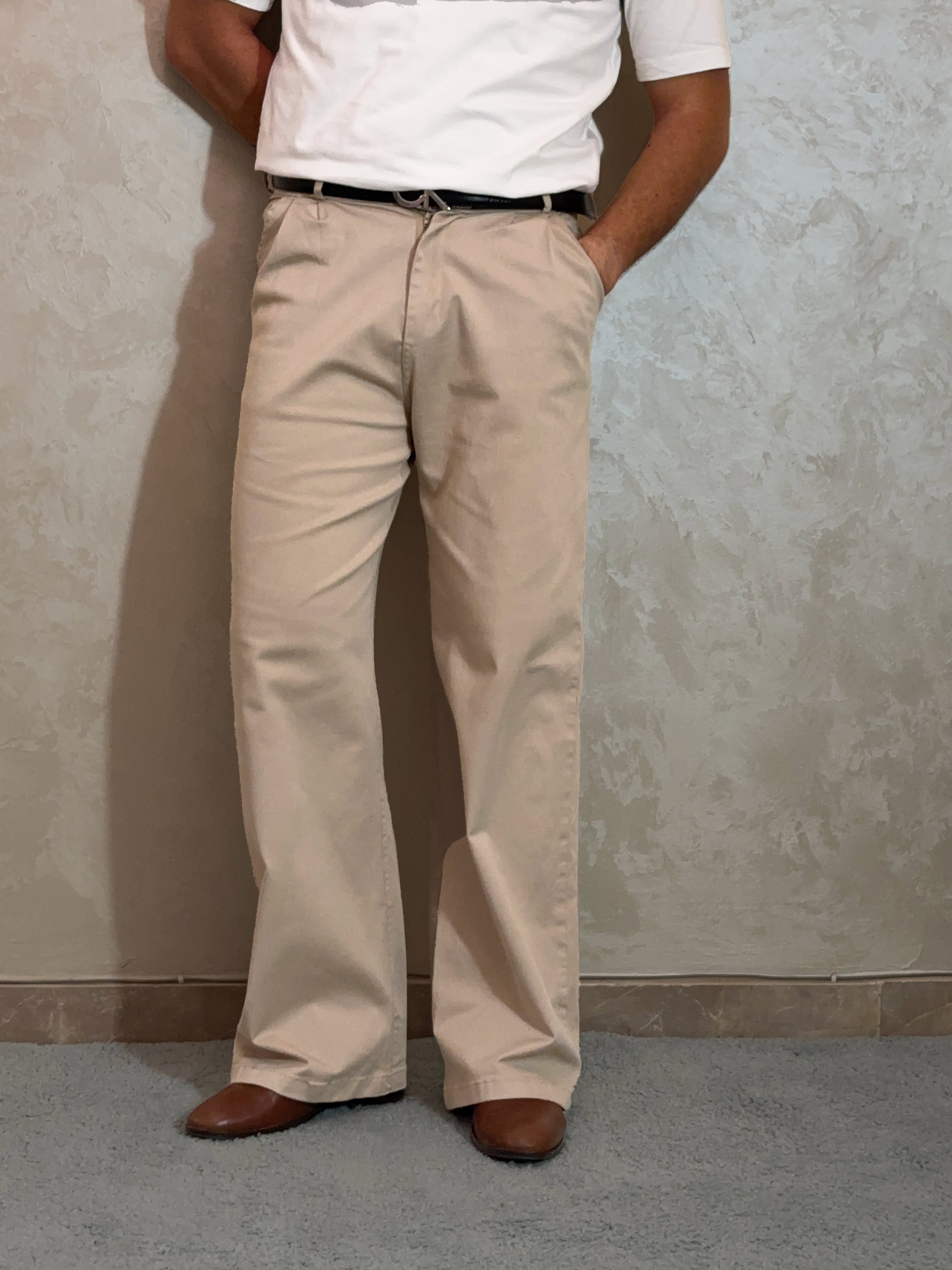 Wide Leg Pleated Pants in Beige