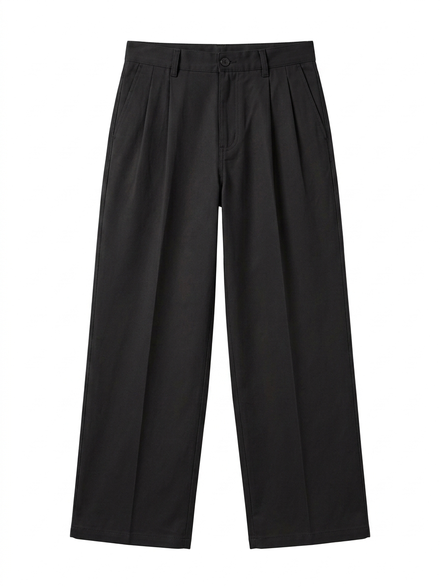 Wide Leg Pleated Pants in Black